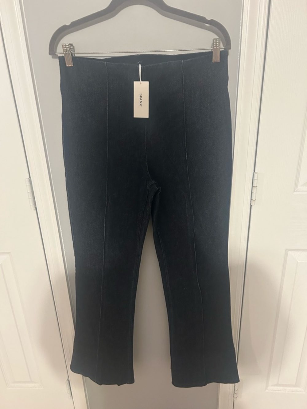 SPANX Black High-Rise Flare Jeans with Seam Front